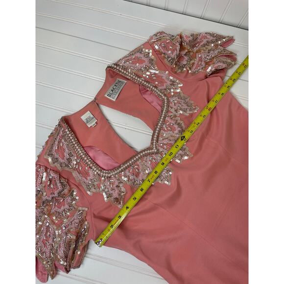 VTG Blacktie Oleg Cassini Maxi Mother Of The Bride Dress Peach Formal Silk 14 - Picture 3 of 8